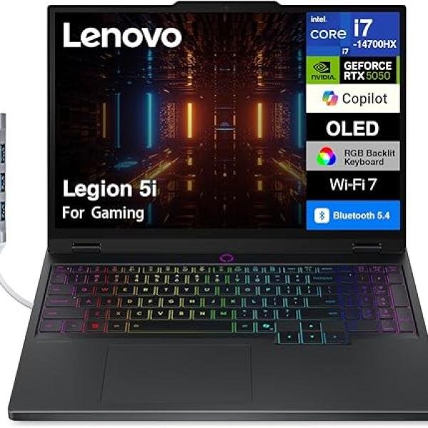 Lenovo Legion 5i AI-Powered Gaming Laptop 15.1" 165Hz OLED 2.5K 500 nits (Intel i7-14700HX, GeForce RTX 5050 8GB, 16GB DDR5, 1TB M.2 PCIe SSD