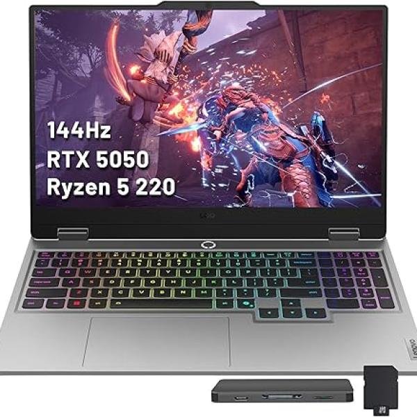 Lenovo LOQ 15.6" FHD 144Hz Gaming Laptop, AMD Ryzen 5 220, GeForce RTX 5050 8GB GDDR7, 16GB DDR5, 512GB SSD , Backlit Keyboard, HD 720p Camera, Win11, Gray