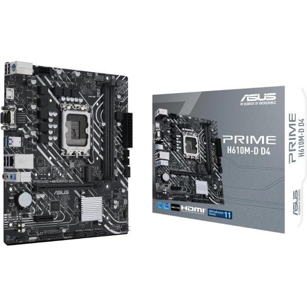 ASUS PRIME H610M-D D4, Intel 14th 13th 12th Series, LGA 1700/DDR4/PCIe 4.0/1xM.2 - mATX MotherBoard